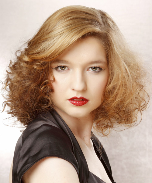 Medium Curly    Golden Blonde  Hairstyle   with Light Blonde Highlights