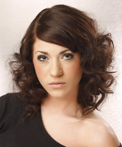 Medium Curly   Dark Brunette  Hairstyle