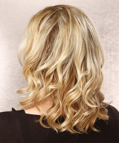 Medium Wavy   Light Blonde  Hairstyle - side on view
