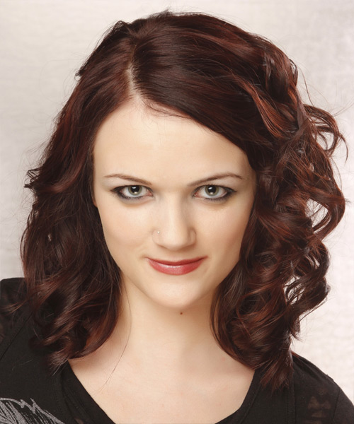 Medium Curly   Dark Burgundy Red  Hairstyle