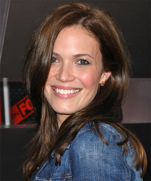 Mandy Moore Long Straight   Dark Chocolate Brunette   Hairstyle - side on view