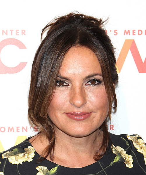 Mariska Hargitay Long Straight   Dark Brunette  Updo Hairstyle
