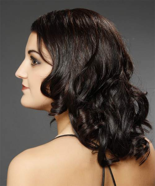 Brown Glossy Mid-Length Curls - side on view