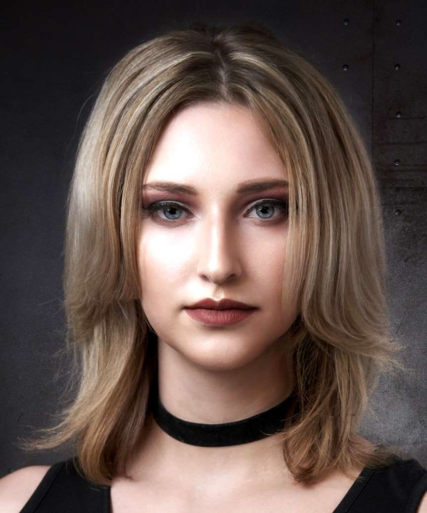 Light Brown Medium Hairdo With Side Bangs And Blonde Highlights