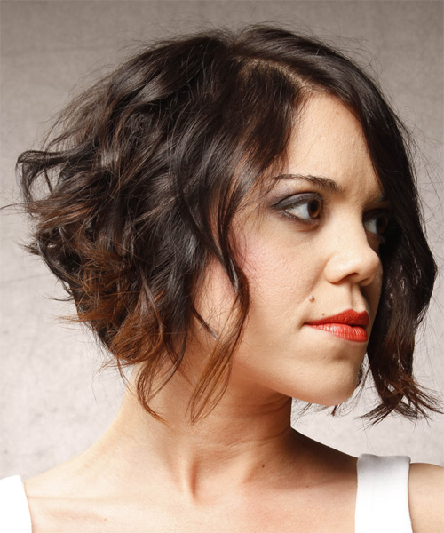 Wavy Mid-Length Side Parted Hairstyle - side on view