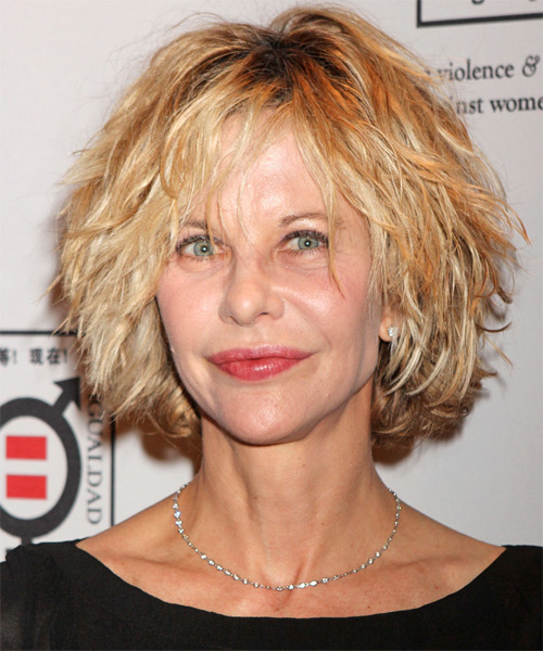 Meg Ryan Short Wavy   Light Golden Blonde Shag  Hairstyle with Layered Bangs