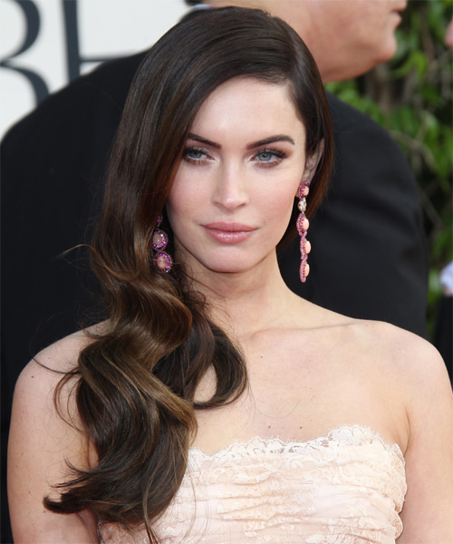 Megan Fox Long Wavy    Brunette   Hairstyle