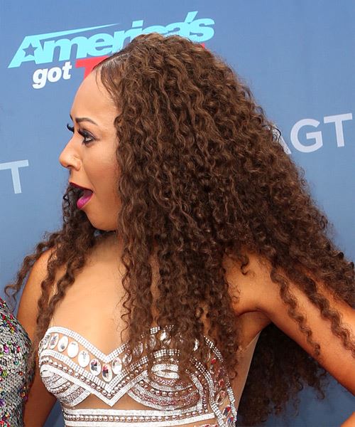 Mel-B Long Curly   Dark Brunette  Hairstyle - side view