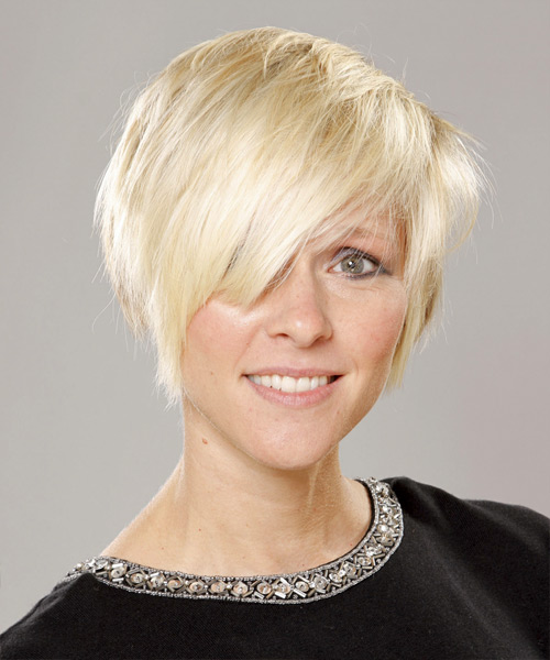 Short Platinum Blonde Hairstyle With Peek-A-Boo Bangs