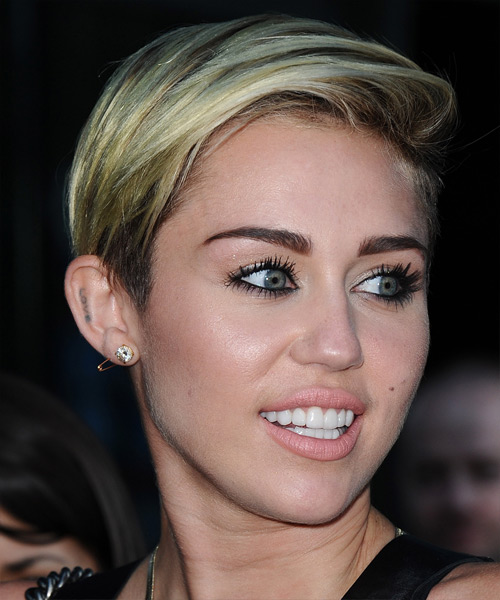 Miley Cyrus Short Straight   Light Ash Blonde   Hairstyle - side view