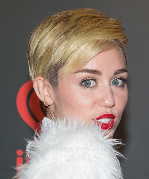 Miley Cyrus Short Golden Blonde Undercut Hairstyle - side on view
