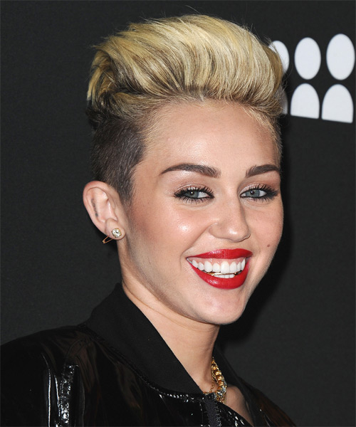 Miley Cyrus Short Undercut Hairstyle With High Top - side on view