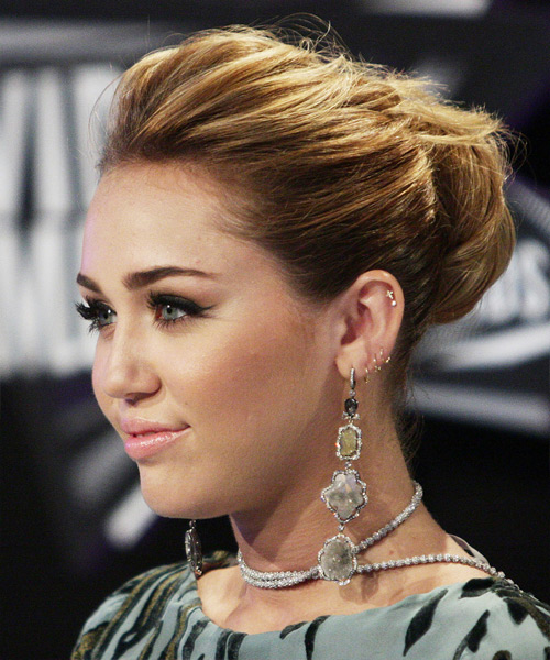 Miley Cyrus  Long Curly    Brunette  Updo Hairstyle - side view