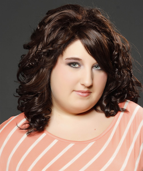 Mid-Length Mocha Hairstyle With Curtain Bangs And Tight Curls - side view