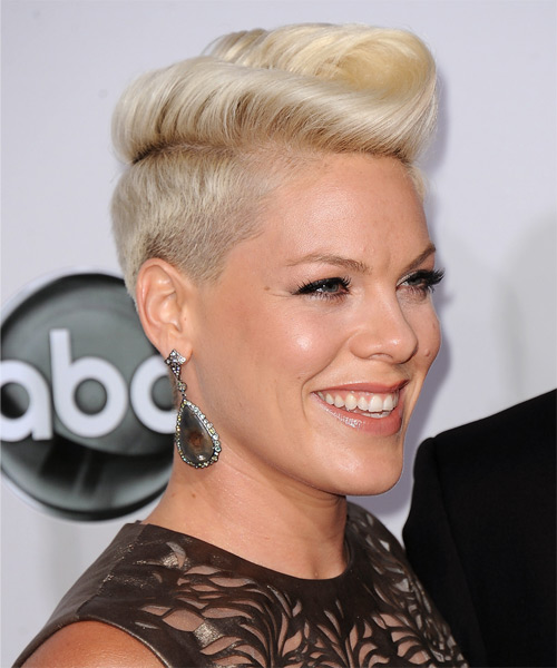 Pink Short Straight   Light Blonde  Hairstyle - side on view