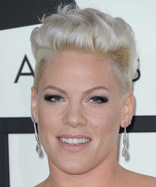 Pink Short Straight   Light Platinum Blonde  Hairstyle