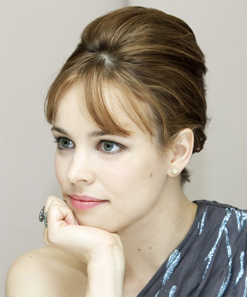 Rachel McAdams  Long Straight    Brunette  Updo Hairstyle with Side Swept Bangs - side on view