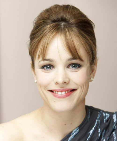 Rachel McAdams  Long Straight    Brunette  Updo Hairstyle with Side Swept Bangs