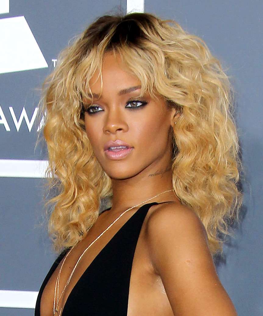 Rihanna Mid-Length Golden Blonde Shaggy Waves - side view