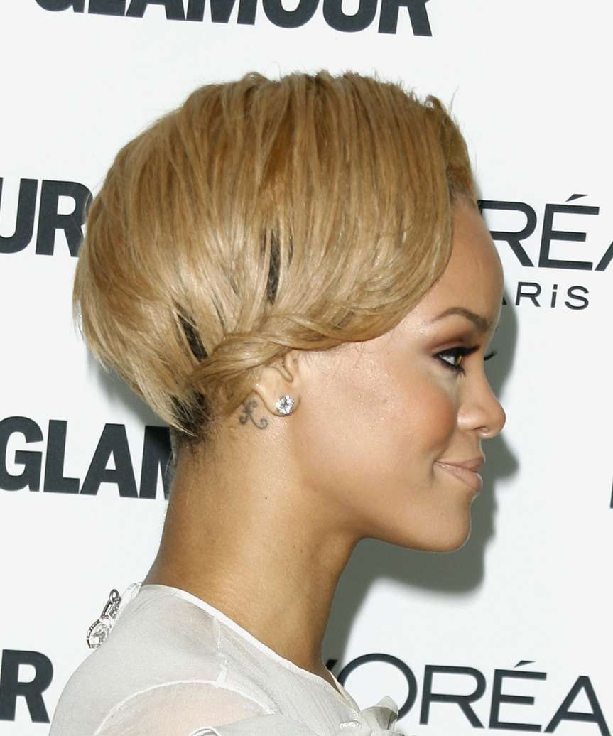 Rihanna Short Golden Blonde Undercut 'Do - side view