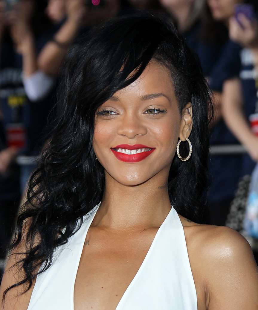 Rihanna Long Black Waves With Shaved Sides