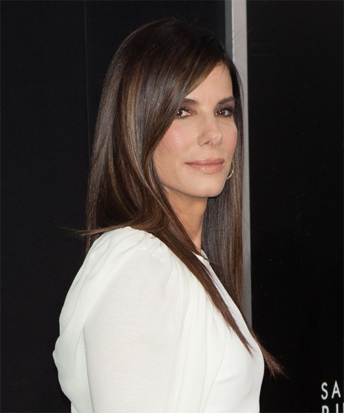 Sandra Bullock Long Straight    Brunette   Hairstyle - side on view