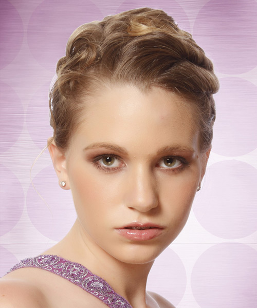 Long Curly   Light Caramel Brunette Updo Hairstyle   with  Blonde Highlights
