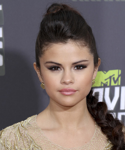 Selena Gomez  Long Straight   Braided Updo Hairstyle