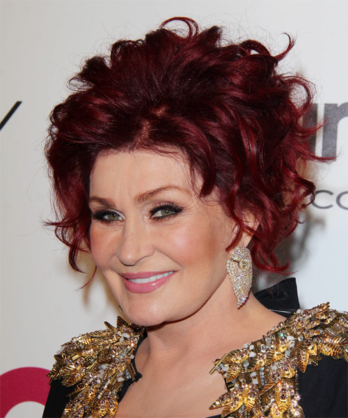Sharon Osbourne  Medium Curly    Red  Updo Hairstyle - side on view