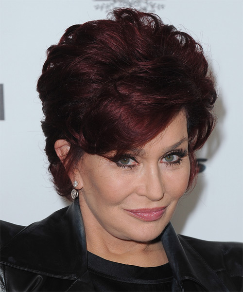Sharon Osbourne Short Straight   Dark Burgundy Red   Hairstyle - side on view