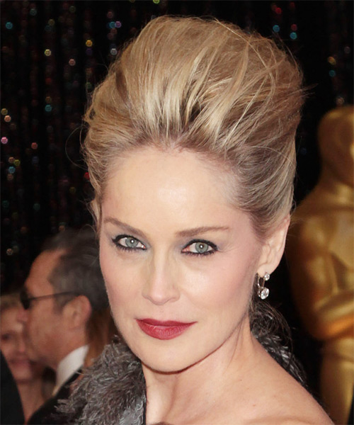 Sharon Stone  Long Straight    Blonde  Updo Hairstyle - side on view