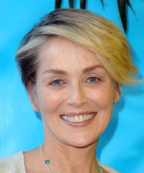 Sharon Stone Short Straight   Light Blonde Asymmetrical  Hairstyle with Side Swept Bangs