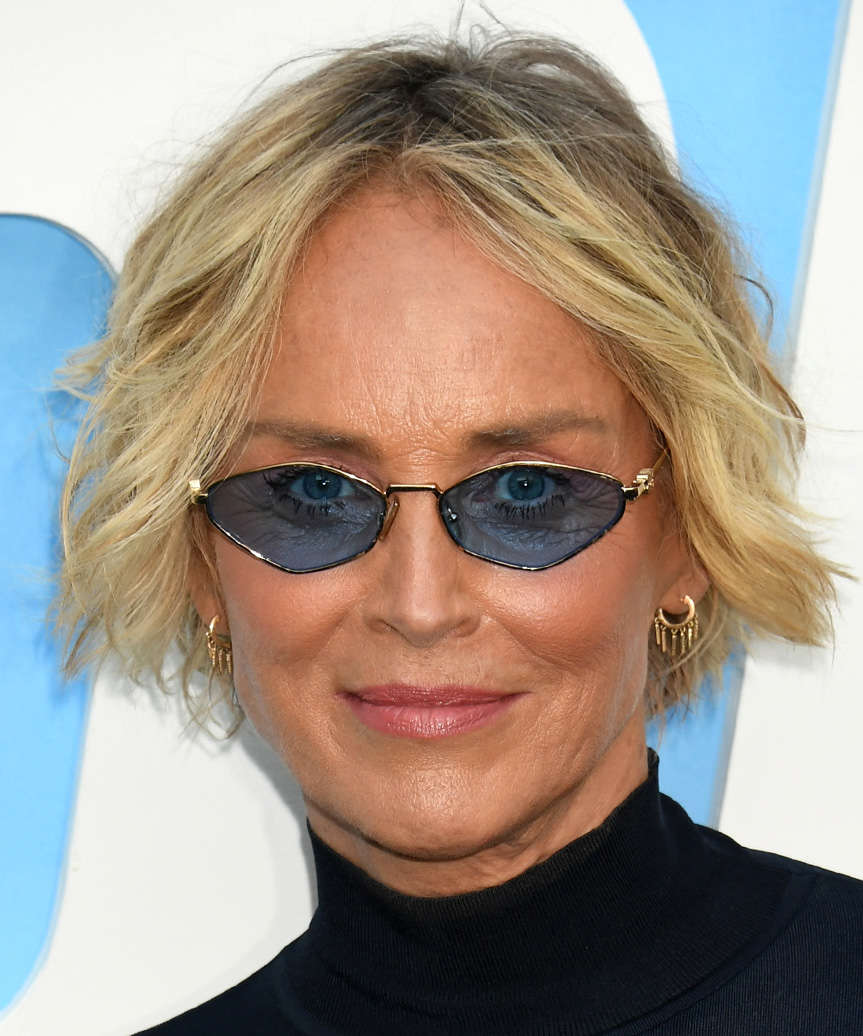 Sharon Stone short bob hair cut that suits glasses