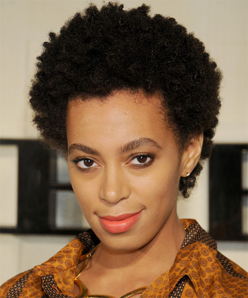 Solange Knowles Short Curly   Black   Hairstyle - side on view