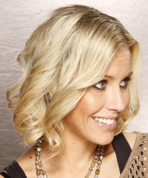 Medium Wavy   Light Blonde  Hairstyle   with  Blonde Highlights - side view