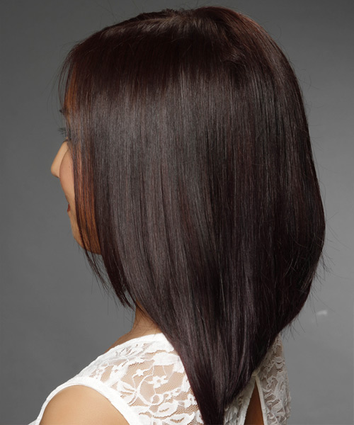 Smooth Shoulder-Length Dark Brunette Hairstyle - side view