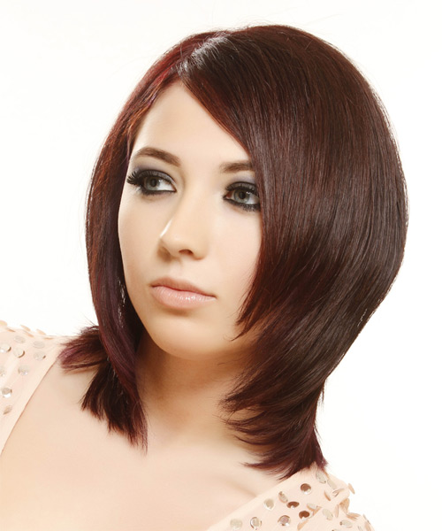 Smooth Low Maintenance Red Shoulder Length Hairstyle - side on view
