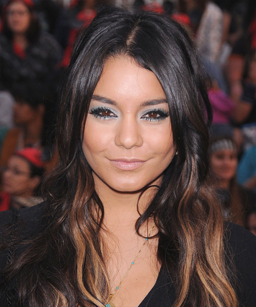 Vanessa Hudgens Long Wavy   Dark Brunette   Hairstyle   with  Brunette Highlights