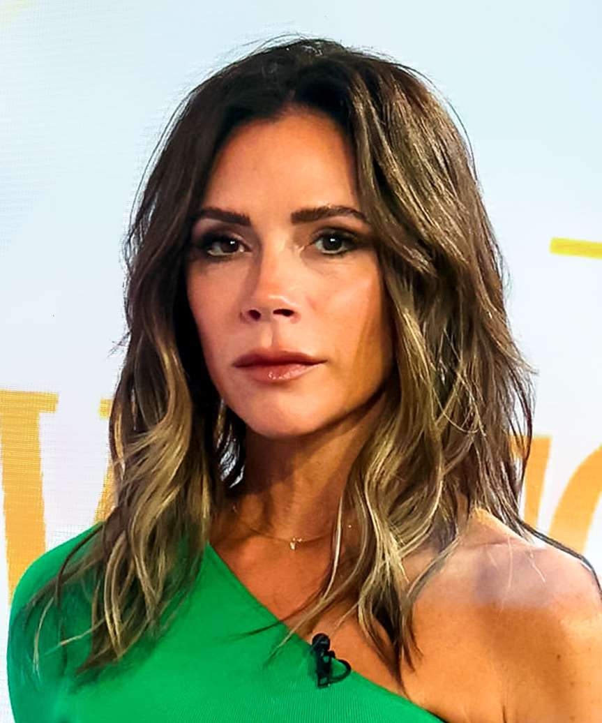 Victoria Beckham Long Wavy   Dark Brunette   Hairstyle   with  Blonde Highlights