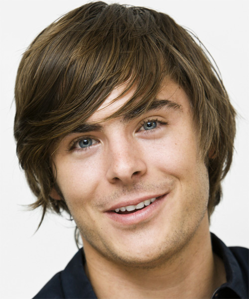 Zac Efron Medium Straight   Ash   Hairstyle with Side Swept Bangs